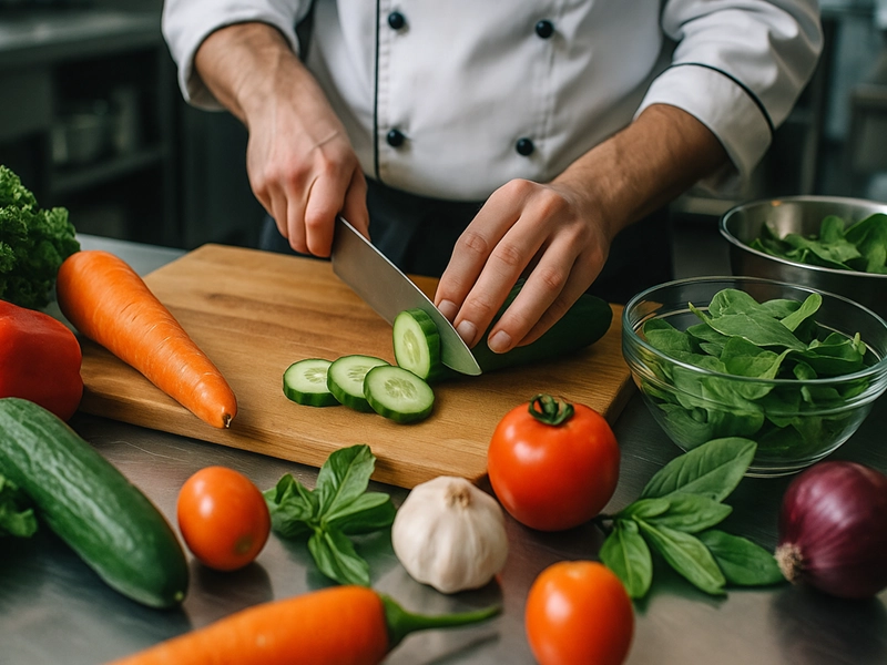 مواد اولیه تازه و ارگانیک در آشپزخانه شرکت برای تهیه غذا