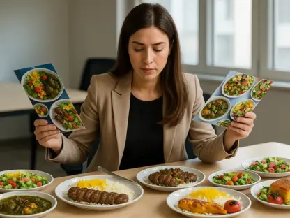 مدیر شرکت در حال بررسی کاتالوگ‌ کترینگ و تست نمونه غذاها
